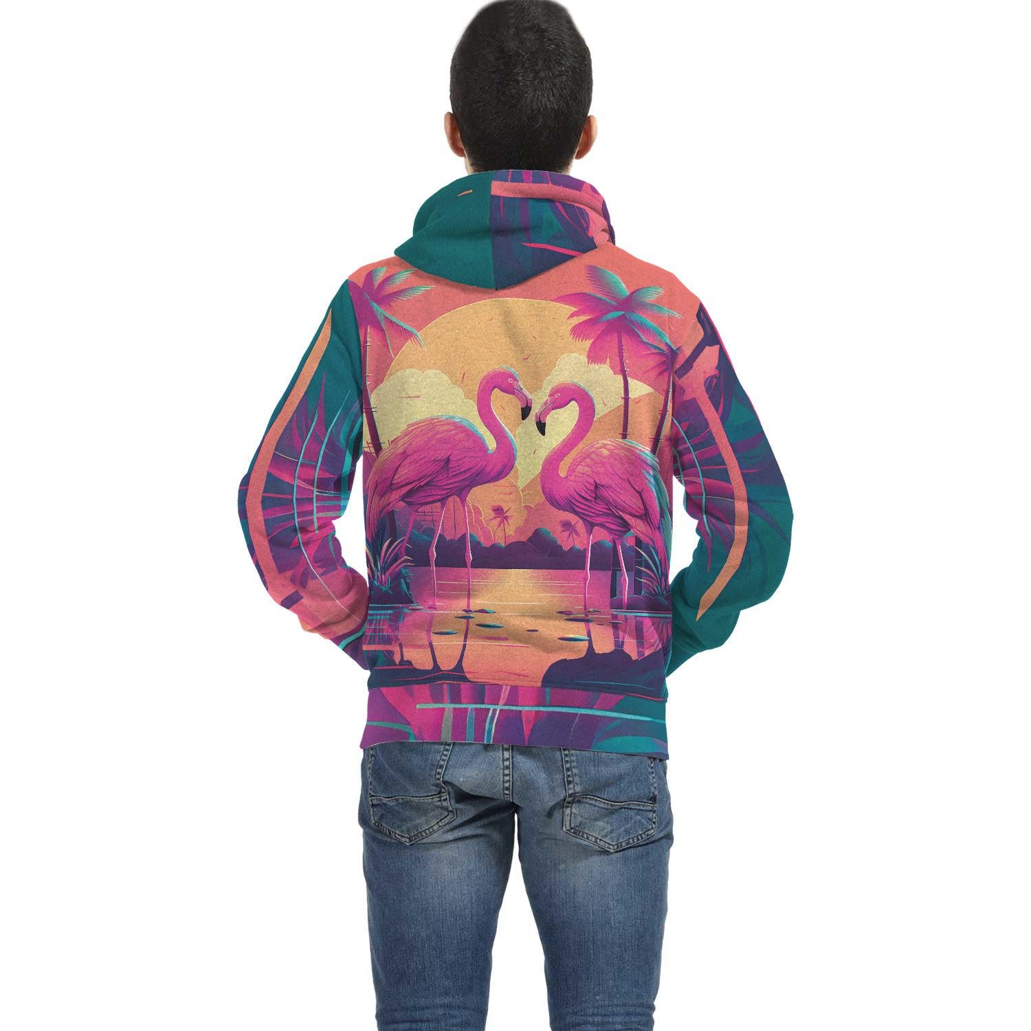 Radiant Flamingos Handcrafted Hoodie-Victor Plazma